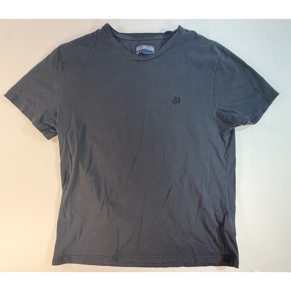 Vilebrequin Mens Embroidered Turtle Logo T-Shirt Navy Blue Size L Short Sleeve